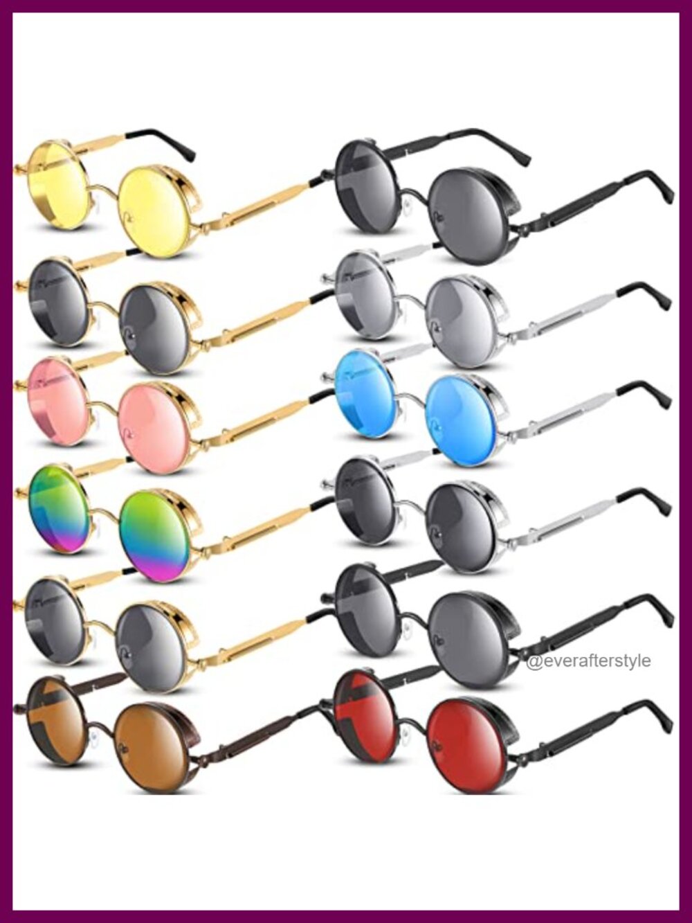 12 Pairs Steampunk Round Sunglasses Retro Hippie Glasses Metal Alloy